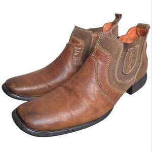 Robert Wayne Cutler Brown Tan Ankle Boots Leather Chelsea Square Toe Mens 9